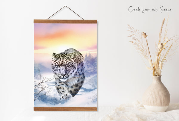 Snow Leopard watercolor illustration clipart set